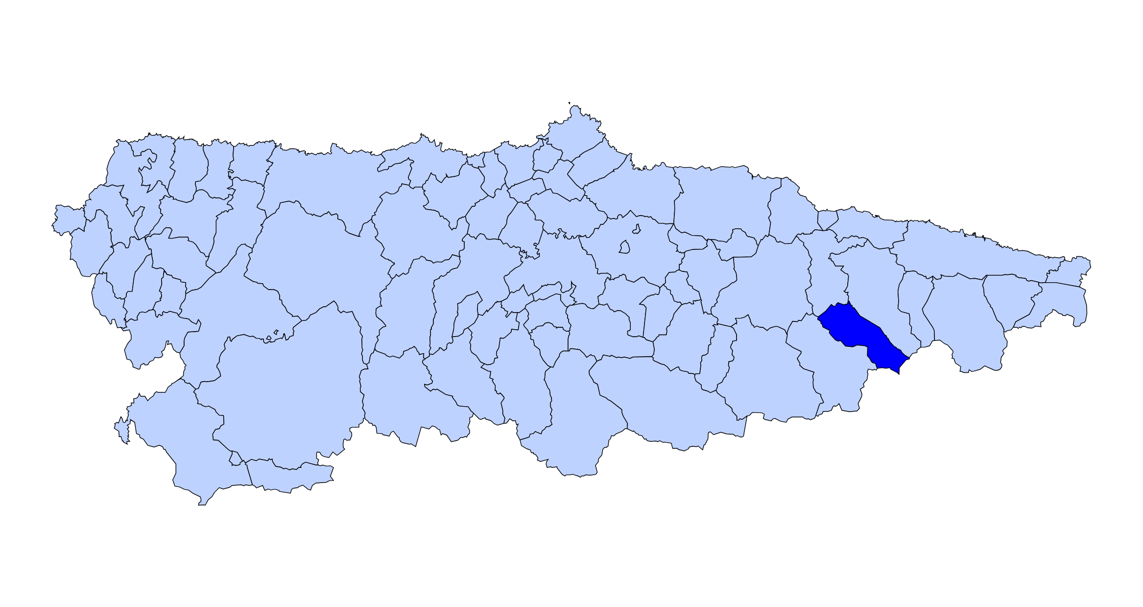 Mapa de Asturias con el concejo de Amieva señalado en azul